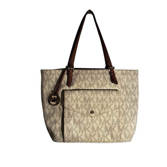 Michael Michael Kors Handbag Purse. Beige Color With MK Logo. Front Pocket. - Picture 2 of 16